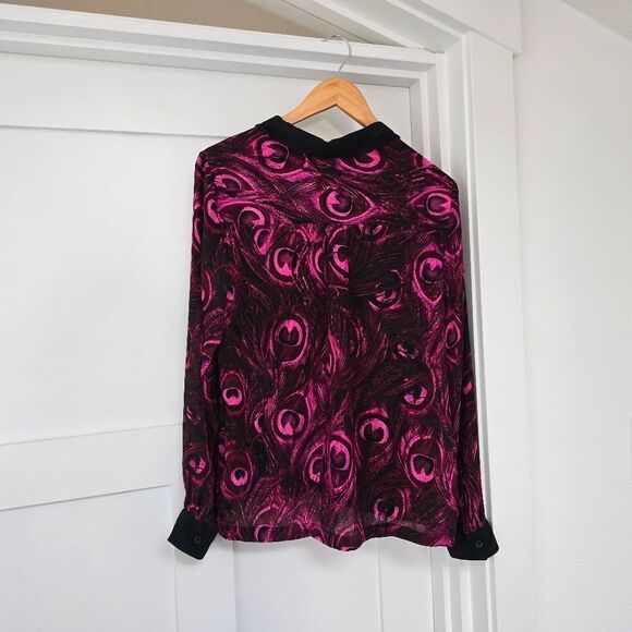 Michael Kors Peocock Georgette Button Down Blouse in Hot Pink - Picture 6 of 9